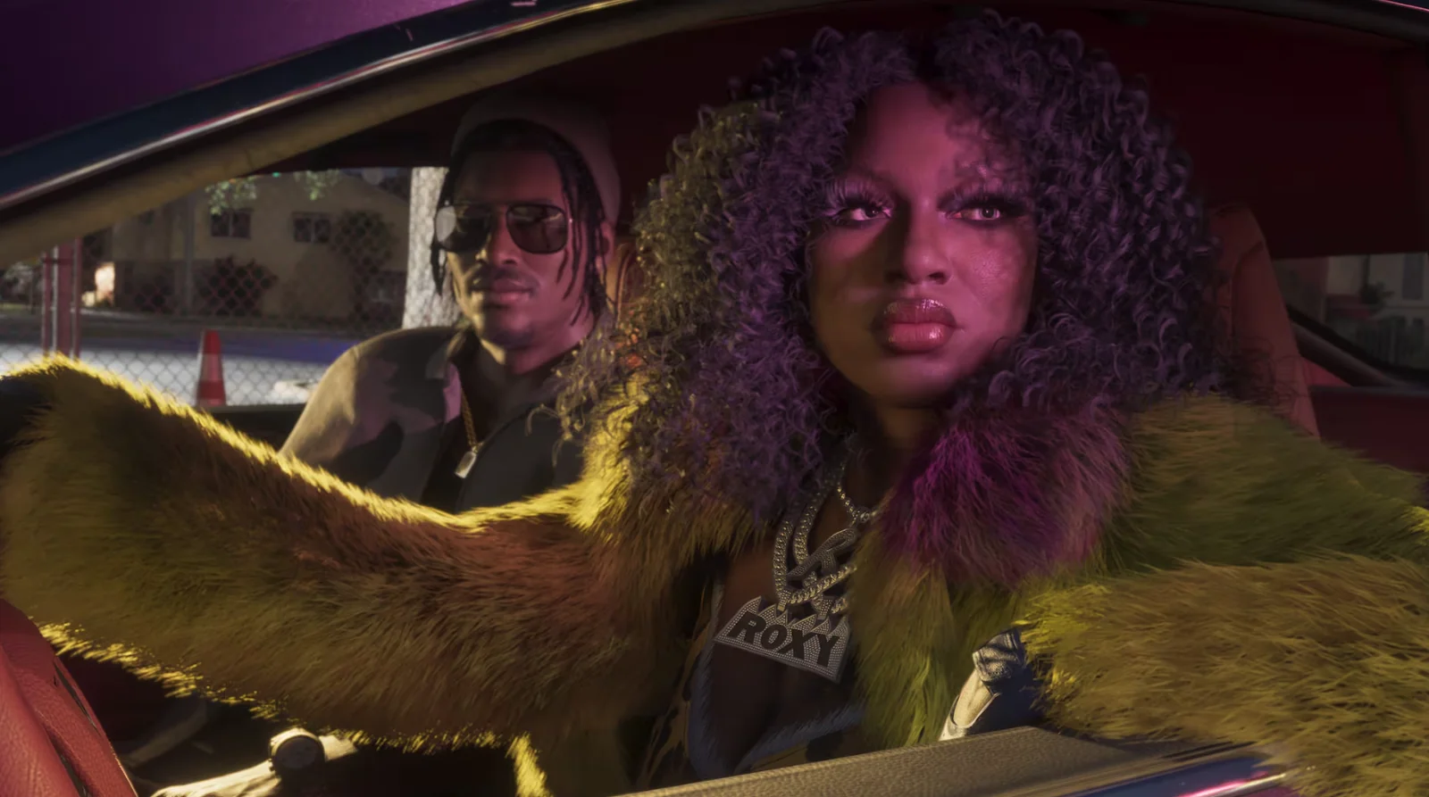 GTA 6 characters Real Dimez, the rap duo Bae-Luxe and Roxy, in a car