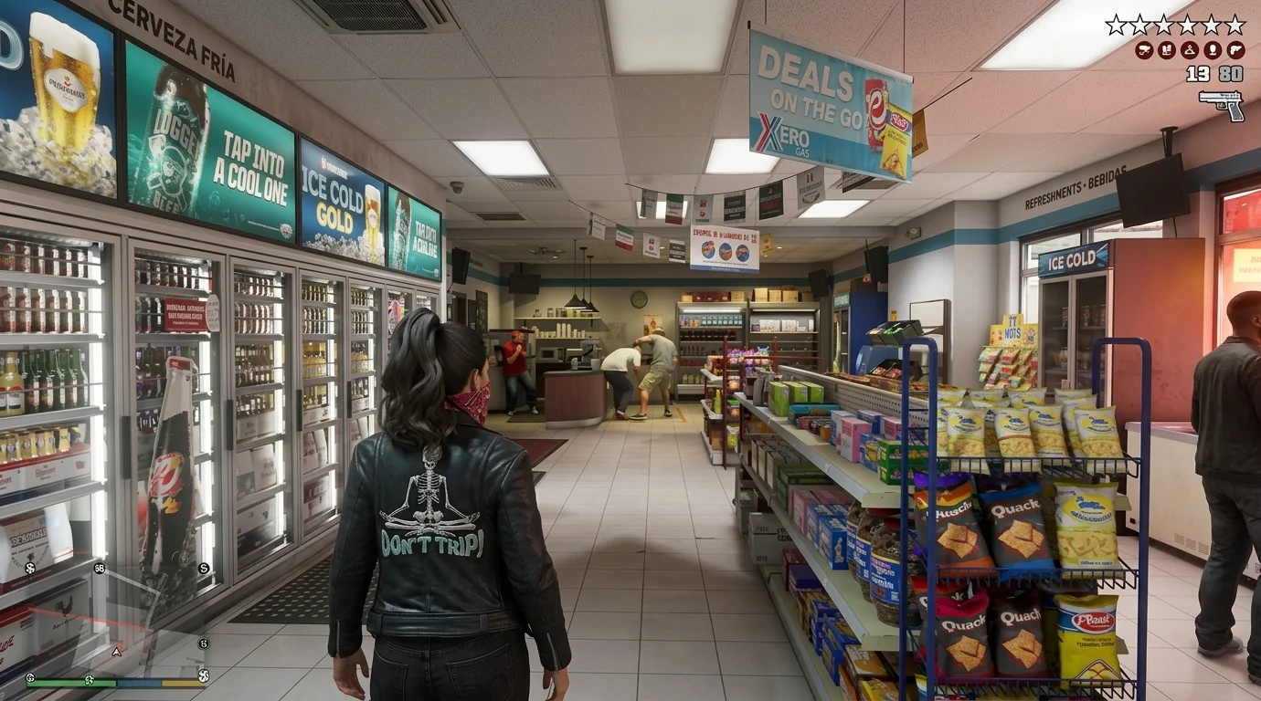 GTA 6 gameplay: Lucia walks through a convenience store