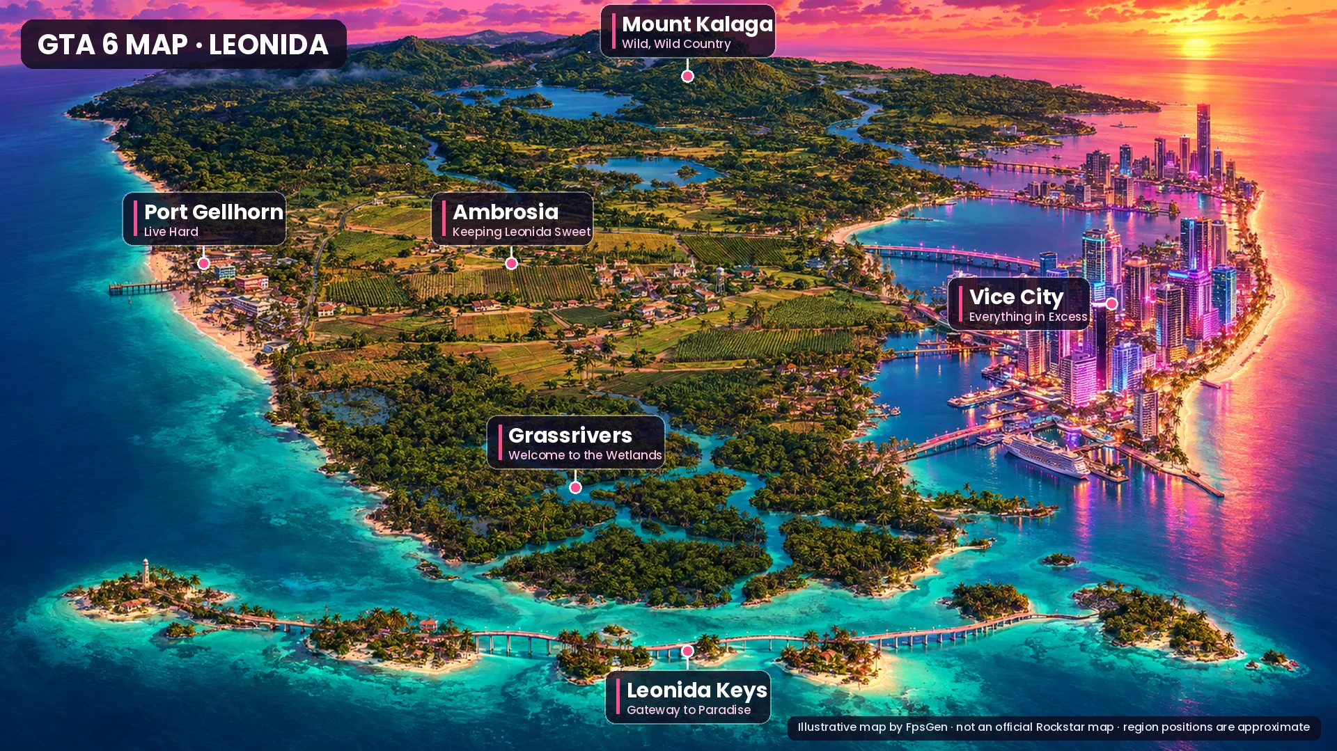 GTA 6 Map: All 6 Regions of Leonida Explained
