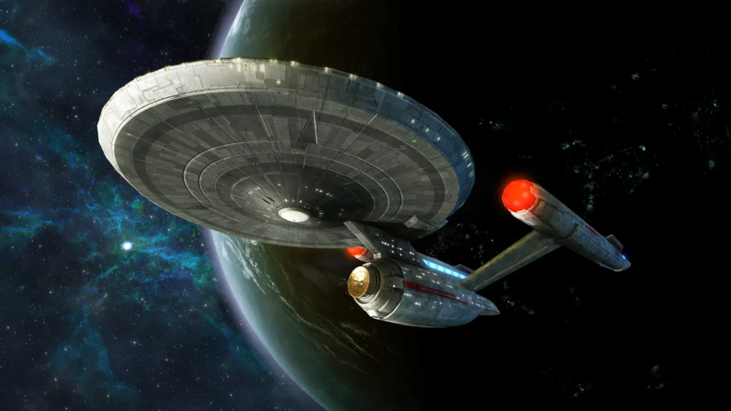 Star Trek Fleet Command: the USS Enterprise in orbit above a planet